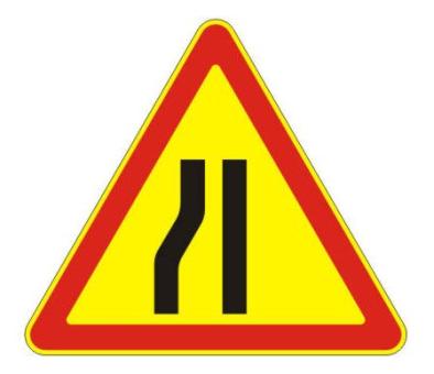 1.20.3 — Сужение дороги - временный дорожный знак на желтом фоне
