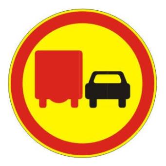 3.22 — Обгон грузовым автомобилям запрещен - временный (на желтом фоне)