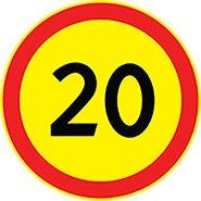 3.24 — Ограничение максимальной скорости 20 (на желтом фоне)